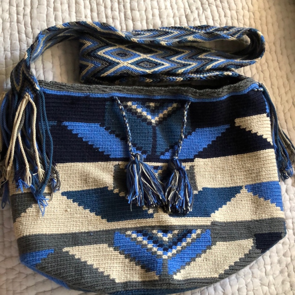 Hand Woven Cotton Crossbody Drawstring Bag